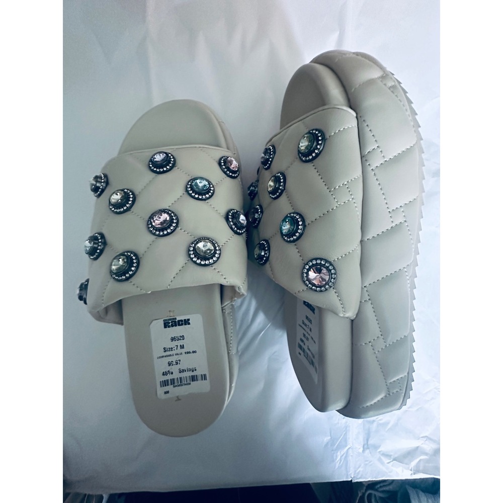 Kurt Geiger London Cream Quilted Leather Gem Embellished Platform Slides 7M New